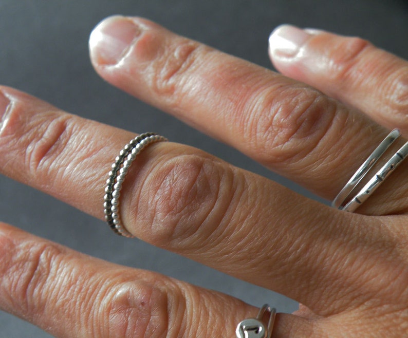 Stacking ring set, available silver finish or oxidized finish, Dainty Dotted jewelry, Unisex Gifts, handmade image 2