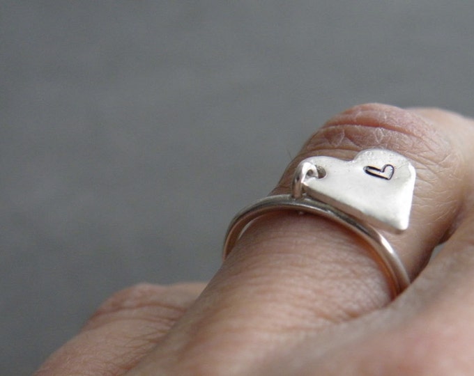 Silver Charm Ring Heart Charm Initial Ring Sterling Silver Jewelry Gift Idea by SteamyLab