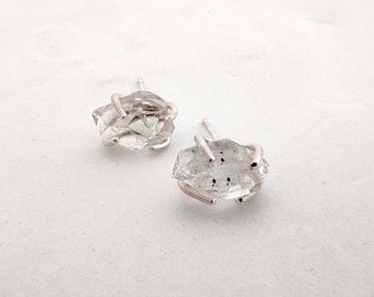 Herkimer Diamond stud earrings, Prongs Diamond studs, Raw Stone Zen Jewelry