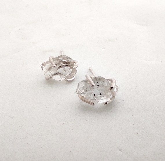 Herkimer Diamond stud earrings, Prongs Diamond studs, Raw Stone Zen Jewelry