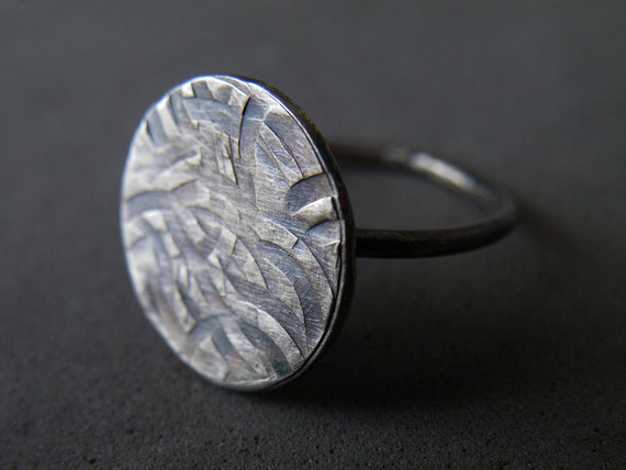 Women Cocktail Ring, Oxidized Sterling Silver Texture Ring, Urban Jewelry for Her