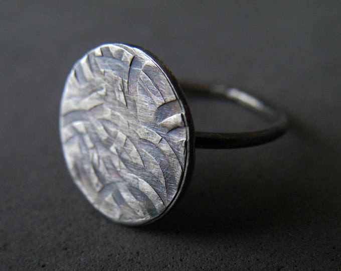 Women Cocktail Ring, Oxidized Sterling Silver Texture Ring, Urban Jewelry for Her