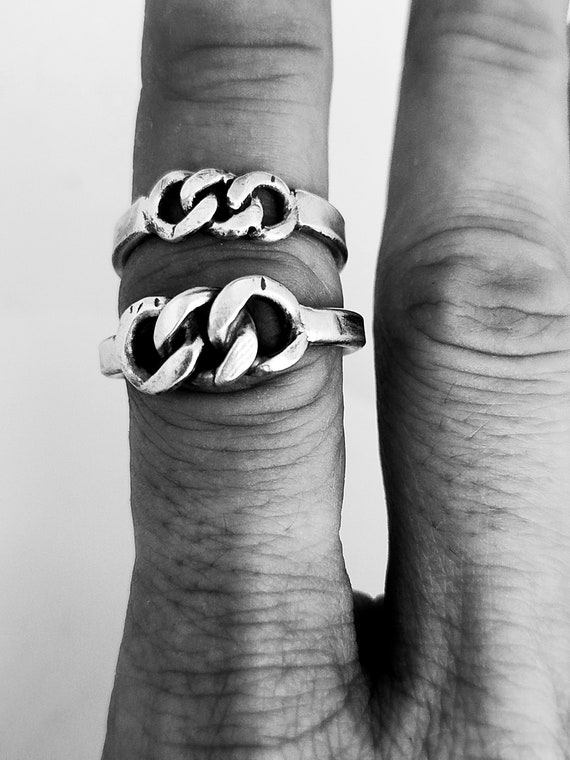 Sterling Silver Curb Link Ring: Chunky Unisex Chain Ring
