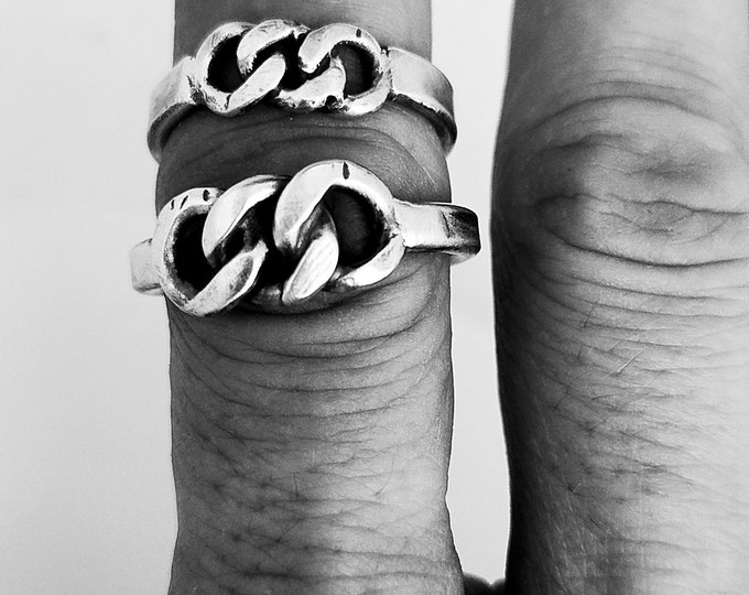 Silver 925 bold curb link ring, Unisex chunky cuban link chain ring, Statement Ring