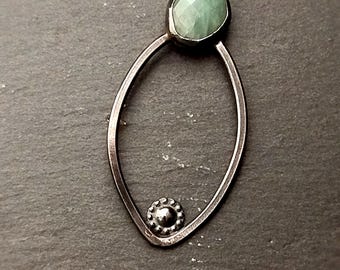 Handgefertigte 925 Silber Amulett Halskette mit Aquamarin im Rosenschliff