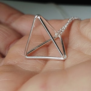Pyramid Necklace Sterling Silver Triangle Pendant Necklace Long Geometric Necklace Minimalist Jewelry by SteamyLab image 2