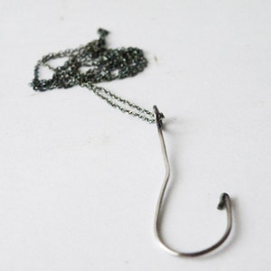 Fishing Hook Necklace Nautical Necklace Oxidized Sterling Silver Matte Finish Necklace by SteamyLab