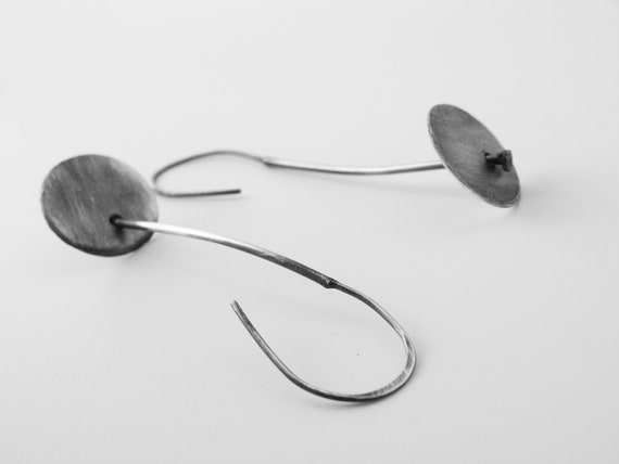 Urban Circle Oxidized Sterling Silver Drop Earrings,  Industrial Women's Earringsd