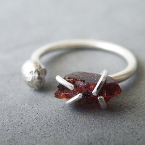 Raw Garnet Ring, Open Adjustable Sterling Silver Boho Ring Women, Ring Gift Ideas for Her