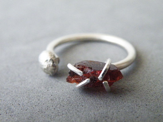 Raw Garnet Ring, Open Adjustable Sterling Silver Boho Ring Women, Ring Gift Ideas for Her