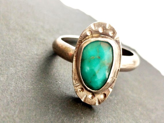 Handmade Silver Ring with Natural Turquoise, December Birthstone for Protection, Serenity and Spiritual Strength