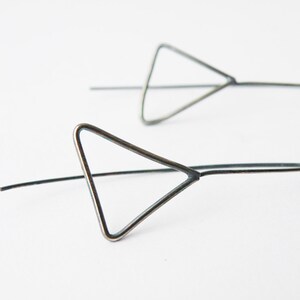 Sterling Silver Triangle Dangle Earrings, Oxidized Silver Minimalist Geometric Women&#39;s Jewelry