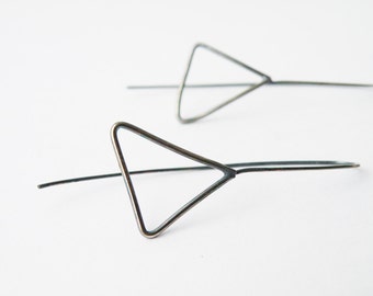 Sterling Silver Triangle Earrings, Oxidized Silver Minimalist Geometric Women's Jewelry