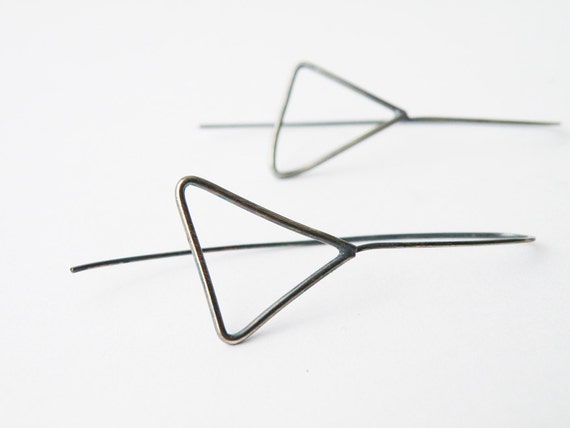 Sterling Silver Triangle Earrings, Oxidized Silver Minimalist Geometric Women's Jewelry