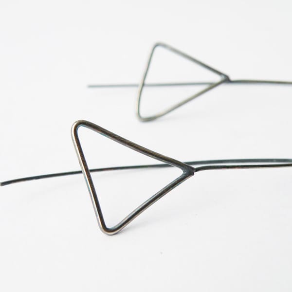 Sterling Silver Triangle Dangle Earrings, Oxidized Silver Minimalist Geometric Women's Jewelry