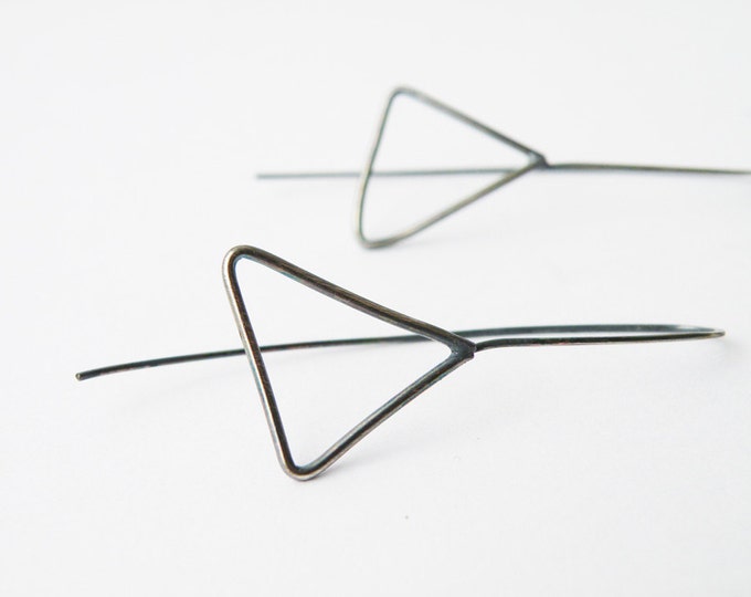 Sterling Silver Triangle Earrings, Oxidized Silver Minimalist Geometric Women's Jewelry