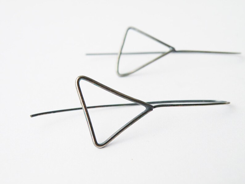 Sterling Silver Triangle Earrings, Oxidized Silver Minimalist Geometric Women's Jewelry image 1