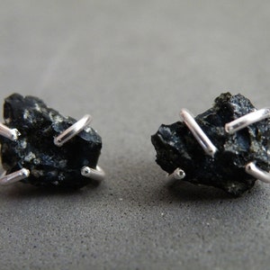 Raw Snowflake Obsidian Earrings, Silver Studs Unisex, Jewelry Gifts for Him, for Her image 4