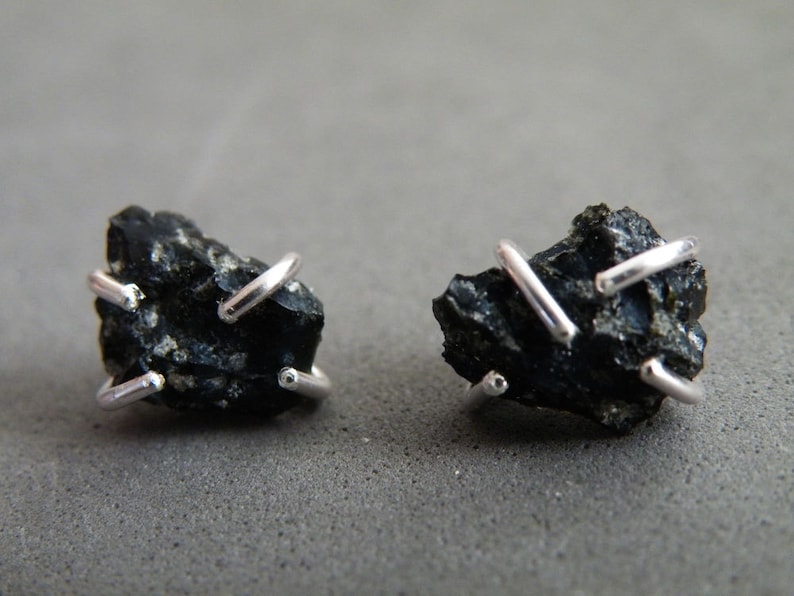 Raw Snowflake Obsidian Earrings, Silver Studs Unisex, Jewelry Gifts for Him, for Her image 4