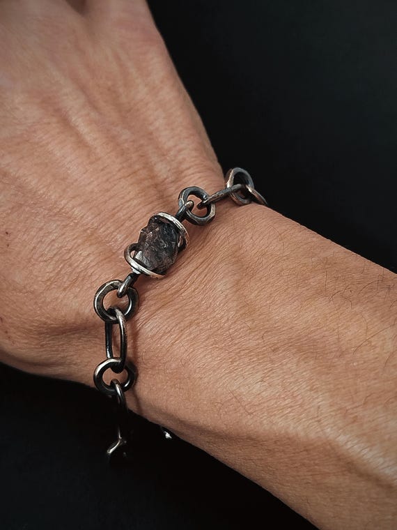Handmade Sterling Silver Herkimer Gemstone Bracelet: Brutalist Chain