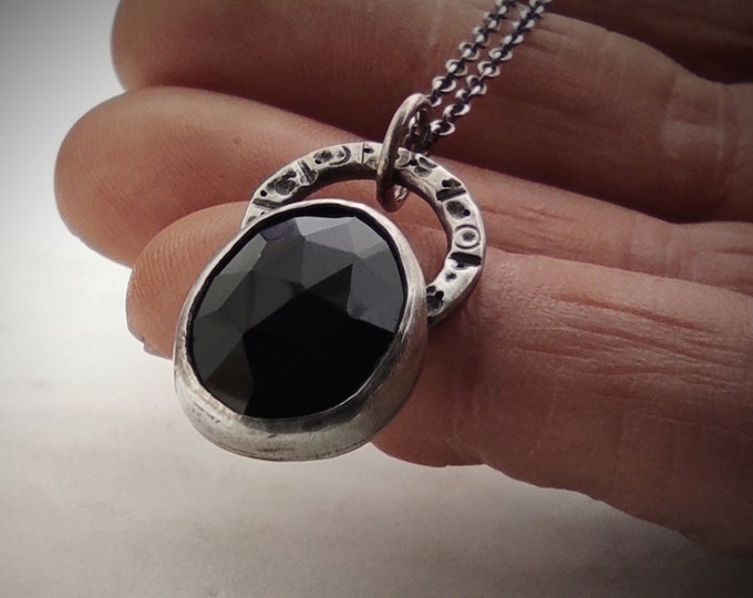 Rose cut black onyx, cabochon necklace sterling silver, bohemian jewelry, Ancient Romans inspired, special occasion gift idea