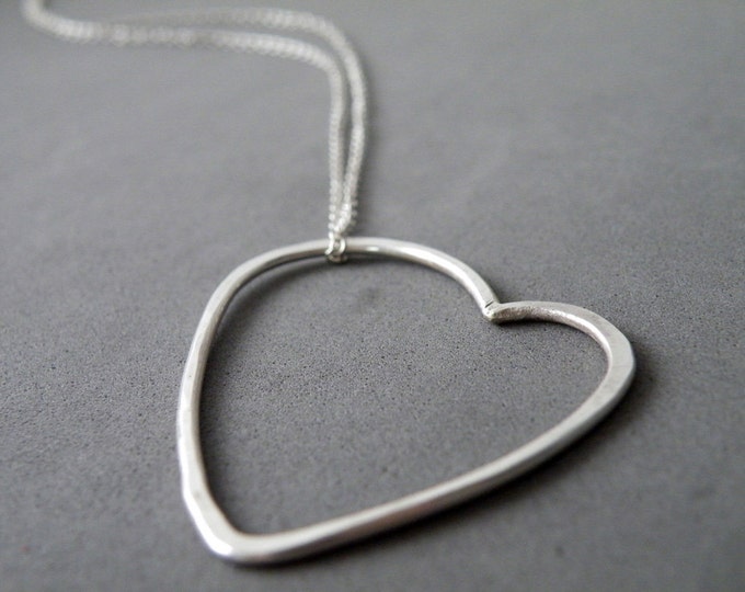 Sweet Romantic Heart Necklace Sterling Silver Minimalist Necklace Outlined Pendant by SteamyLab