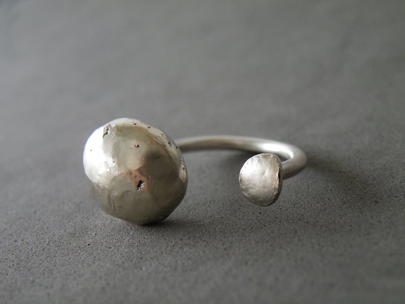 Silver Nugget Open Ring For Women, Handmade Minimalist Adjustable Ring, Women Rings