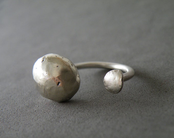 Silver Nugget Open Ring For Women, Handmade Minimalist Adjustable Ring, Women Rings