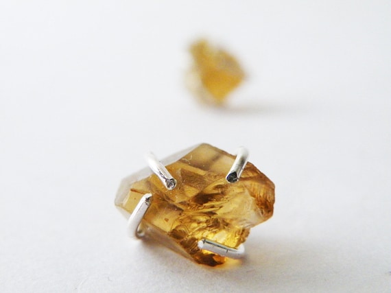 Rough Honey Citrine Stud earrings, November Birthstone Jewelry, Raw stone earrings Gift Ideas for Women