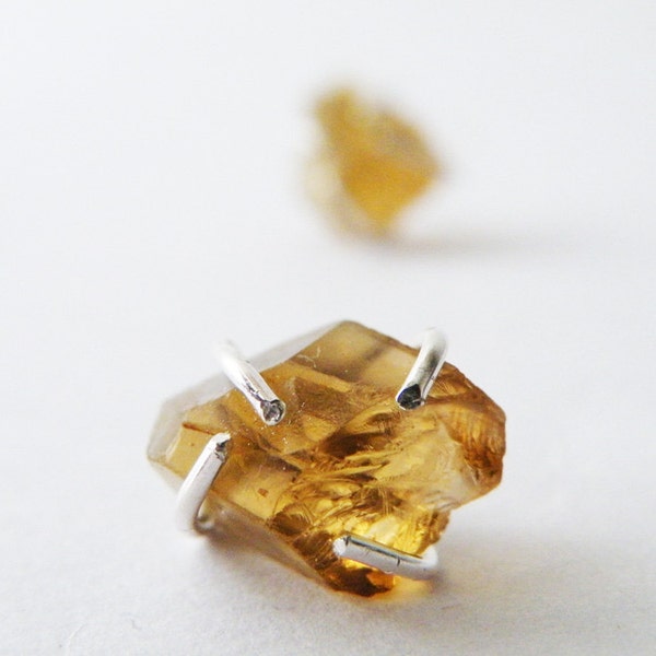 Rough Honey Citrine Stud earrings, November Birthstone Jewelry, Raw stone earrings Gift Ideas for Women