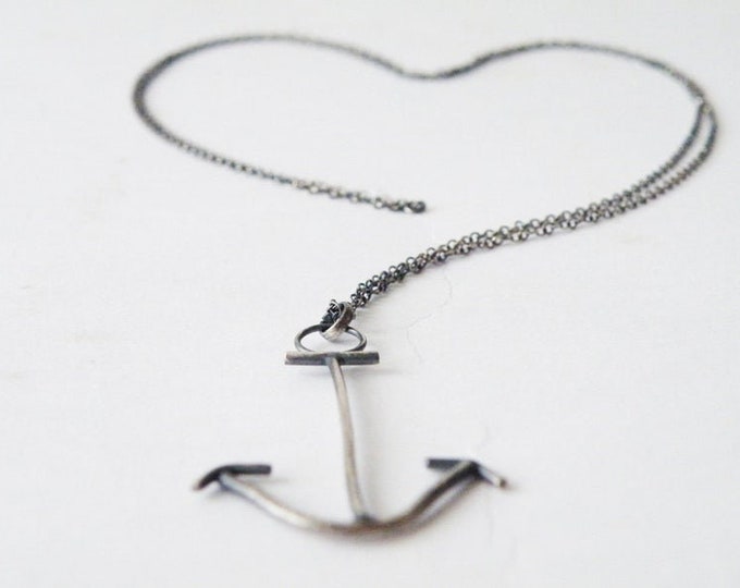 Sterling Silver Anchor Necklace Silver Pendant Necklace Sailor Necklace by SteamyLab