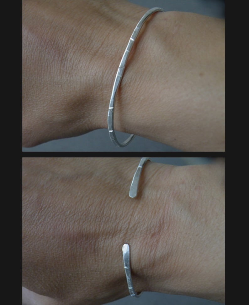 Silver Hand Hammered Textured Bangle,Sturdy Men/Women Cuff, Available Thickness 2mm/2,5mm/3mm. image 3