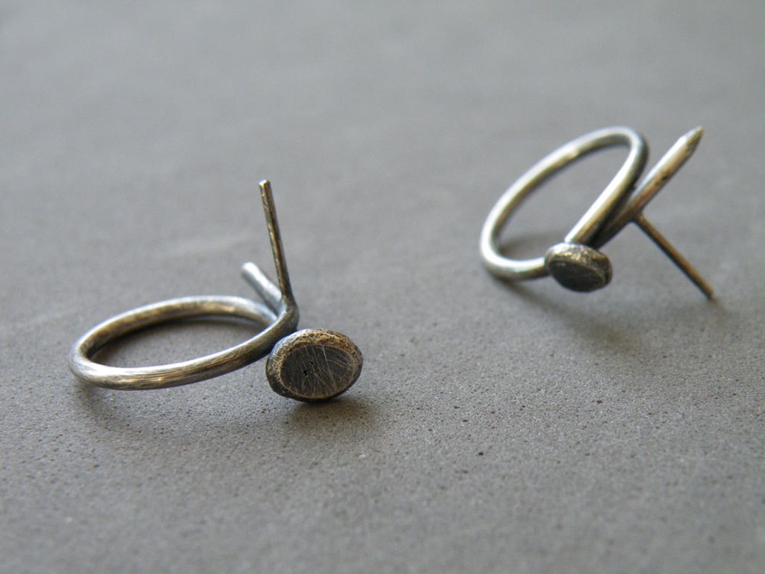 Nail Stud Earrings, Industrial Urban Oxidized Studs, Minimalist Unisex ...