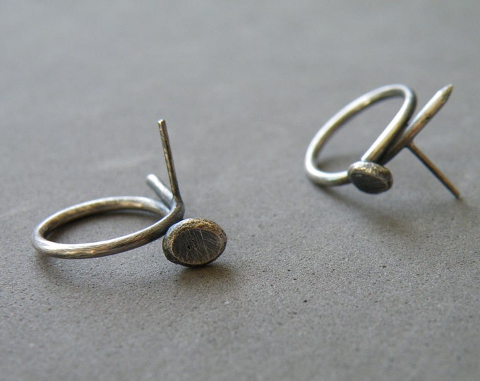 Nail Stud earrings, Industrial Urban Oxidized Studs, Minimalist Unisex Studs