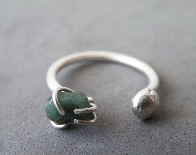Raw Emerald Adjustable Ring Steling Silver Nugget Ring Dual Gemstone Ring by SteamyLab