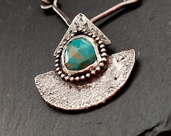 Handgemachte Silber Türkis Talisman Halskette, Handwerklicher Schutzschmuck, Türkisamulett im Rosenschliff