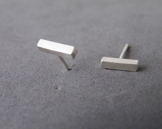Sterling Silver Stud Earrings Bar Earring Geometric Studs Minimalist Earrings by SteamyLab