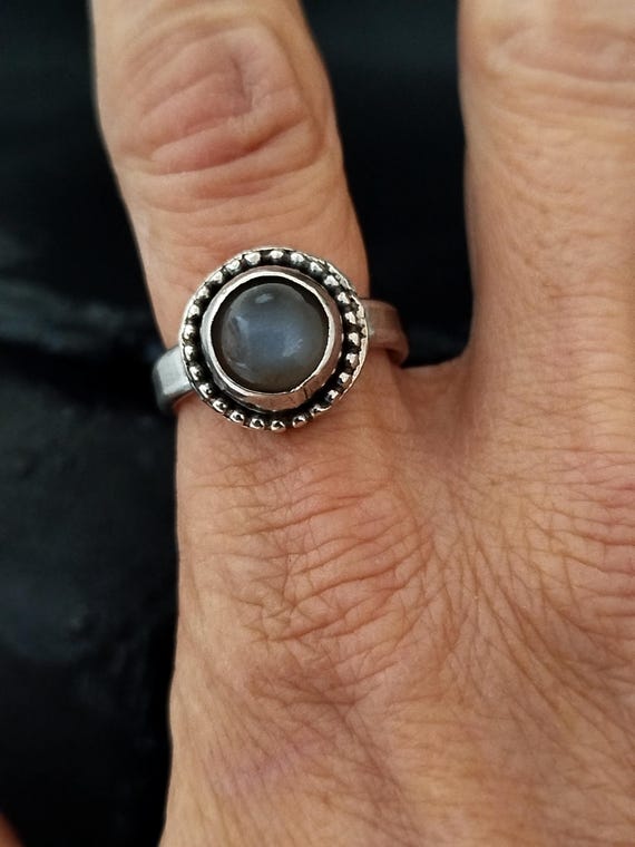 925 Sterling Silver Moonstone Ring, Handmade talisman of light and intuition