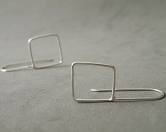 Sterling Silver Square Drop Earrings, Geometric Minimalist jewelry Gift Ideas Women