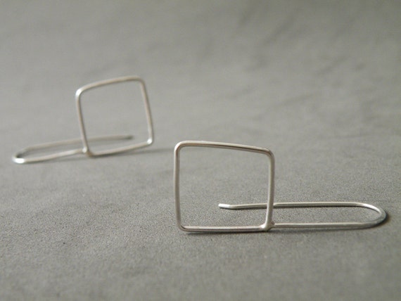 Sterling Silver Square Drop Earrings, Geometric Minimalist jewelry Gift Ideas Women