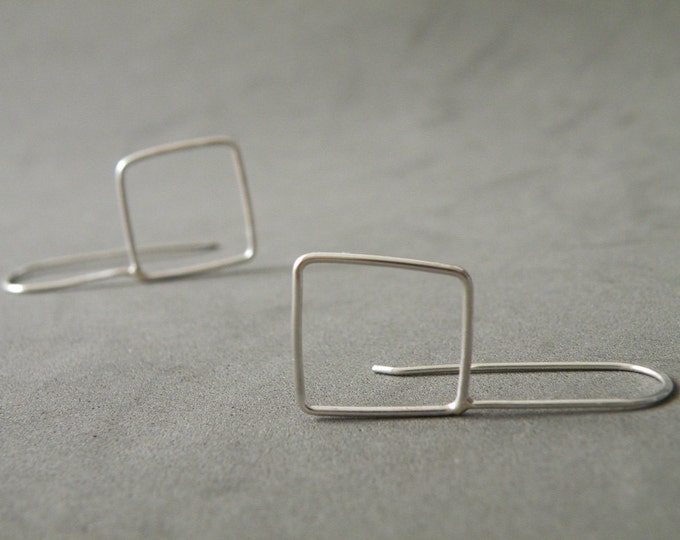 Sterling Silver Square Drop Earrings, Geometric Minimalist jewelry Gift Ideas Women