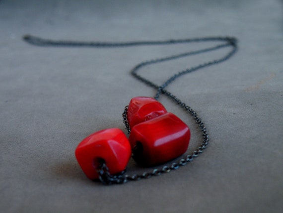 Collection Sicilia, Limited Edition, Oxidized Silver Red Coral Necklace, Sliding Coral, Many Stiles Necklace, Versatile Necklace