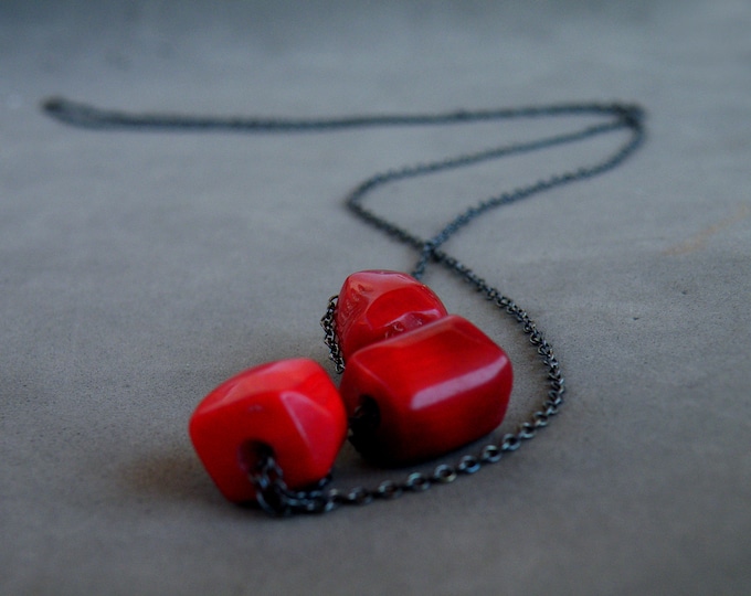 Collection Sicilia, Limited Edition, Oxidized Silver Red Coral Necklace, Sliding Coral, Many Stiles Necklace, Versatile Necklace