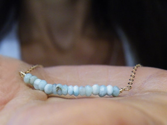 Larimar Necklace, Aqua Larimar Bead Necklaces for Women, Silver or 9ct Gold Necklace, Wife Gift, Throat Chakra Necklace