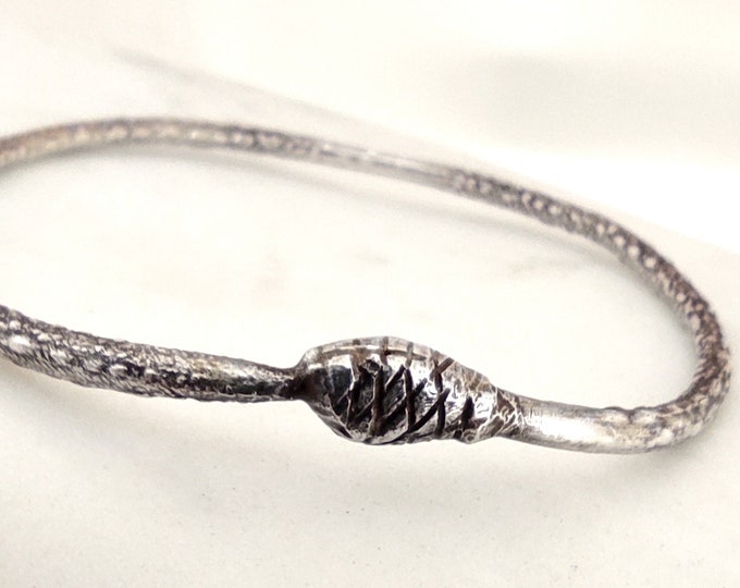 Ouroboro Sterling Silver Bangle, Snake Texture Bracelet, Symbolic Jewelry for Women
