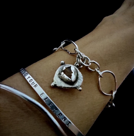 Handmade Silver Chain Bracelet: Stone Cabochon, Etruscan Style