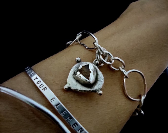 Handmade Silver Chain Bracelet, Stone Cabochon bracelet, Velia Bracelet, Etruscan Inspired Jewelry, Women Bracelet