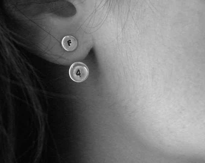 Personalized Sterling Silver Ear Jackets Letters Numbers Studs Custom Made Jewelry by SteamyLab