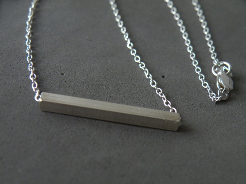 Minimal Sterling Silver Bar Necklace Horizontal Square Rod Etsy