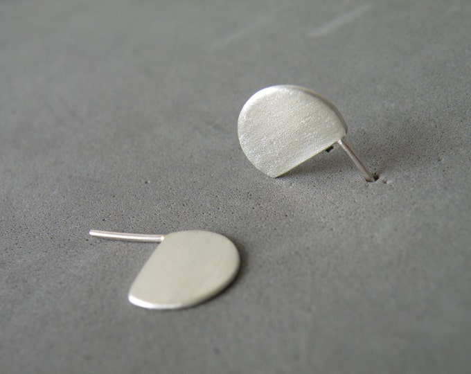 Contemporary Silver Stud Earrings, Semi Circle Studs for Her, Women's Jewelry, Wife Gifts